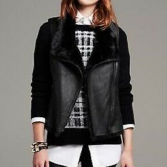 Banana Republic Multi Zip Moto Faux Shearling Vest - Picture 4 of 7